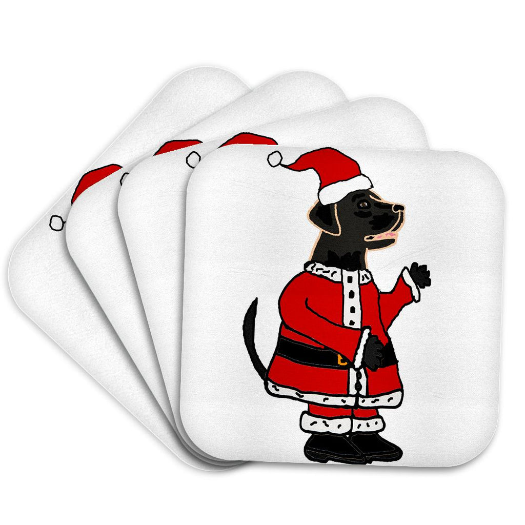 3dRose All Smiles Art Holidays - Funny Black Labrador Retriever Dog Santa Claus Christmas - Coasters
