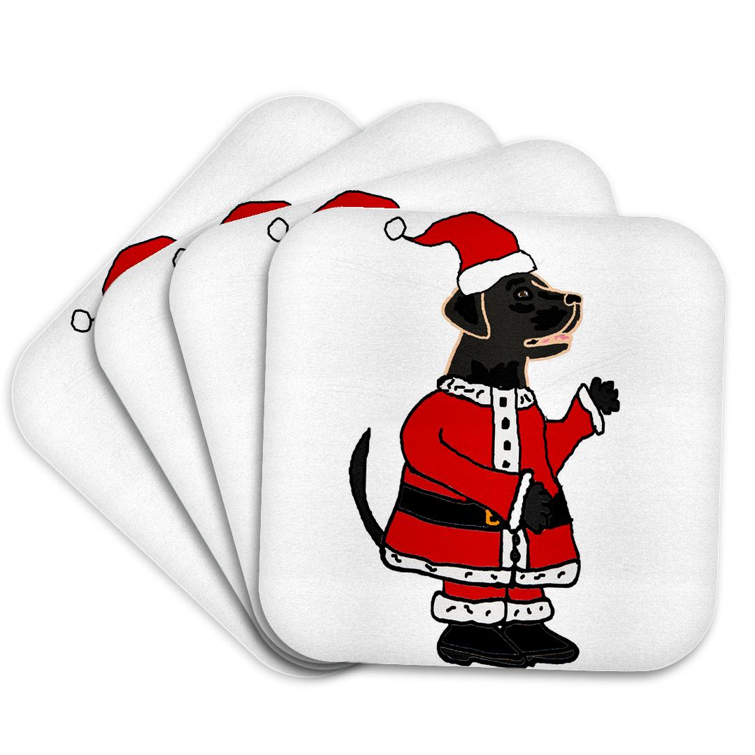 3dRose All Smiles Art Holidays - Funny Black Labrador Retriever Dog Santa Claus Christmas - Coasters