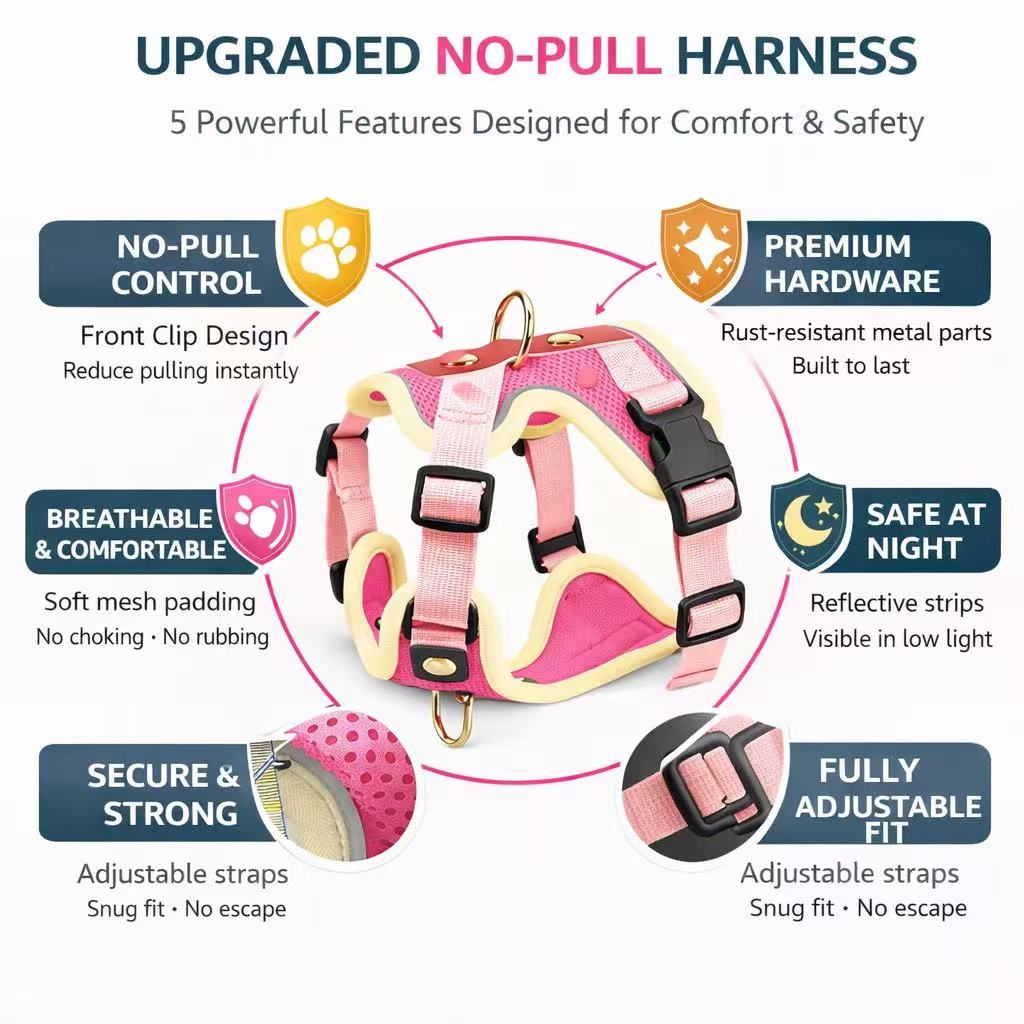 Small Dog & Cat Harness and Leash Set – Lightweight & Reflective