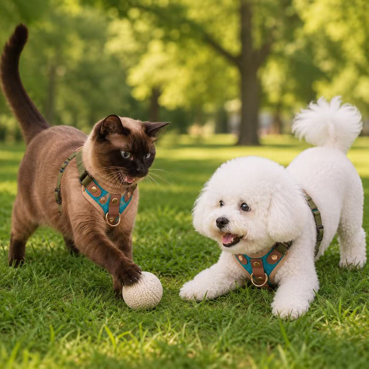 Small Dog & Cat Harness and Leash Set – Lightweight & Reflective
