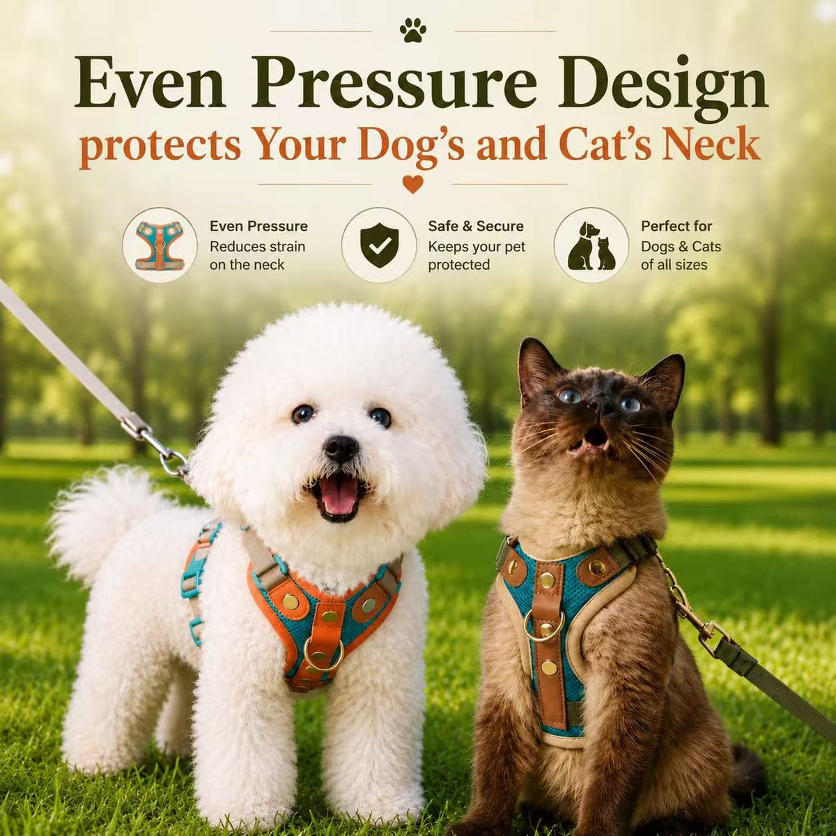 Small Dog & Cat Harness and Leash Set – Lightweight & Reflective