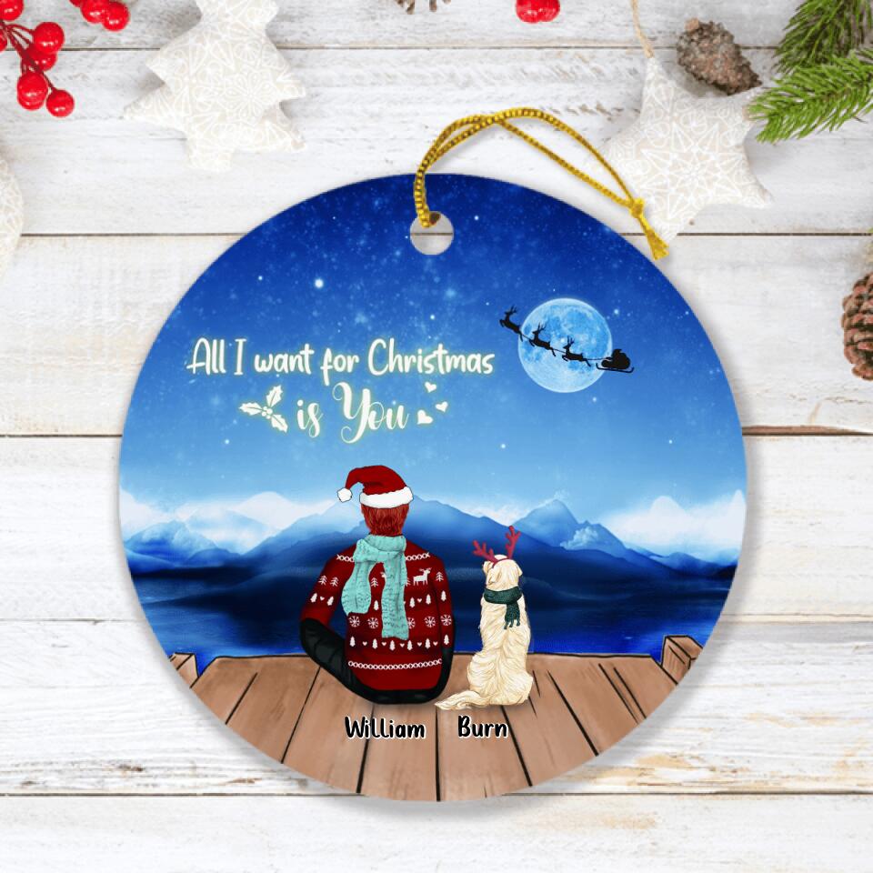 Personalized Christmas Night Pet Mom/Dad Ornament - Adult/Couple With Up to 6 Pets - Christmas Gift For Cat/ Dog Lover