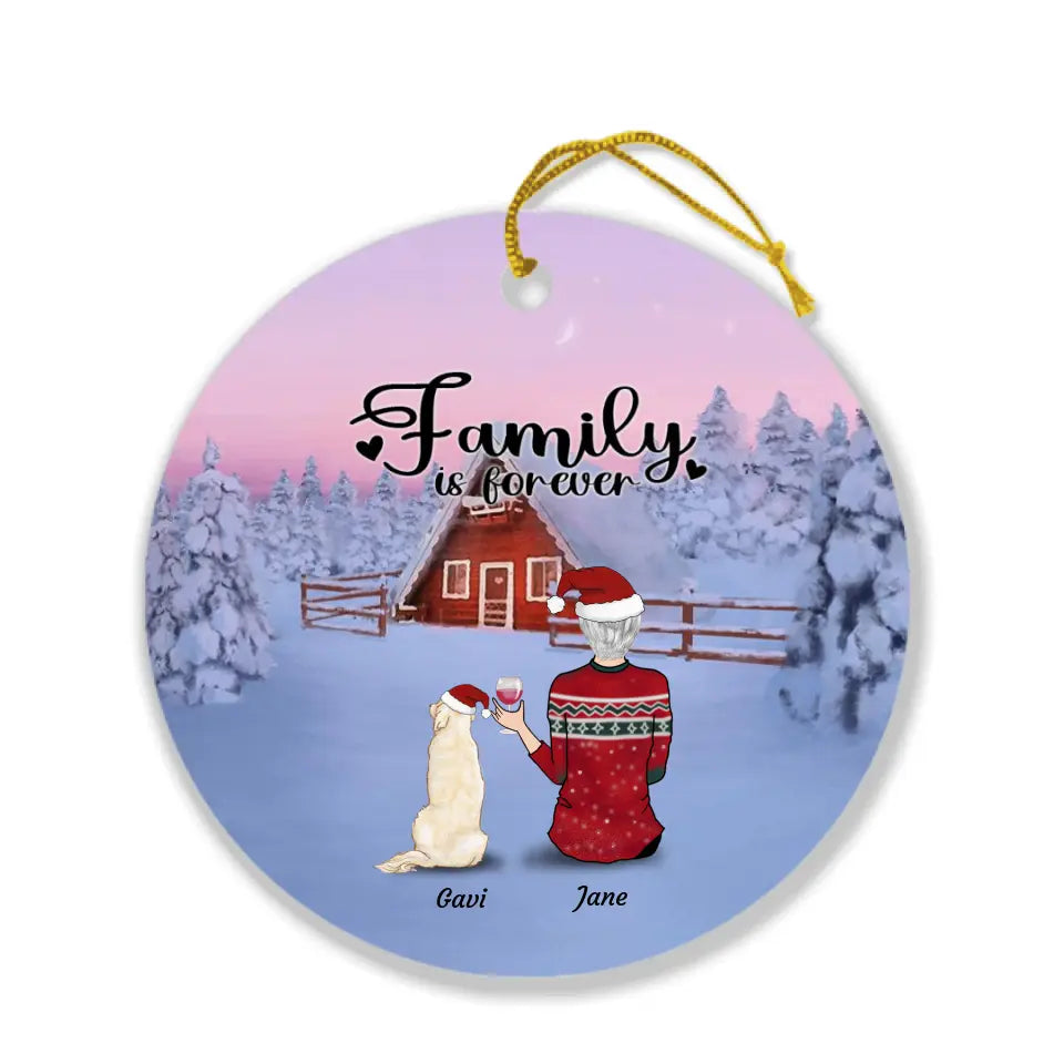 Personalized Family Christmas Ornament - Gift For The Whole Family - Couple/Parents Up to 3 Children, Up to 3 Pets - Family Is Forever