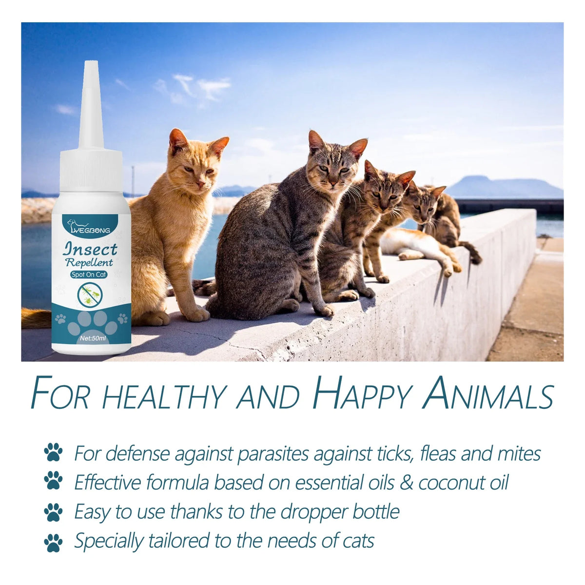 Pet Anti-flea Tick Drops for Cats and Dogs Natural Formula Skin Cleaning Fast-acting Protection Deworming for Pet Care