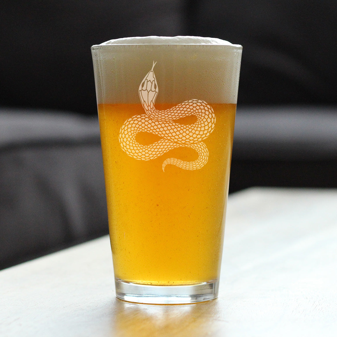 Snake Engraved Pint Glass Reptile Decor and Gifts for Snake Lovers High Quality Pint Glasses for Beer - 16oz