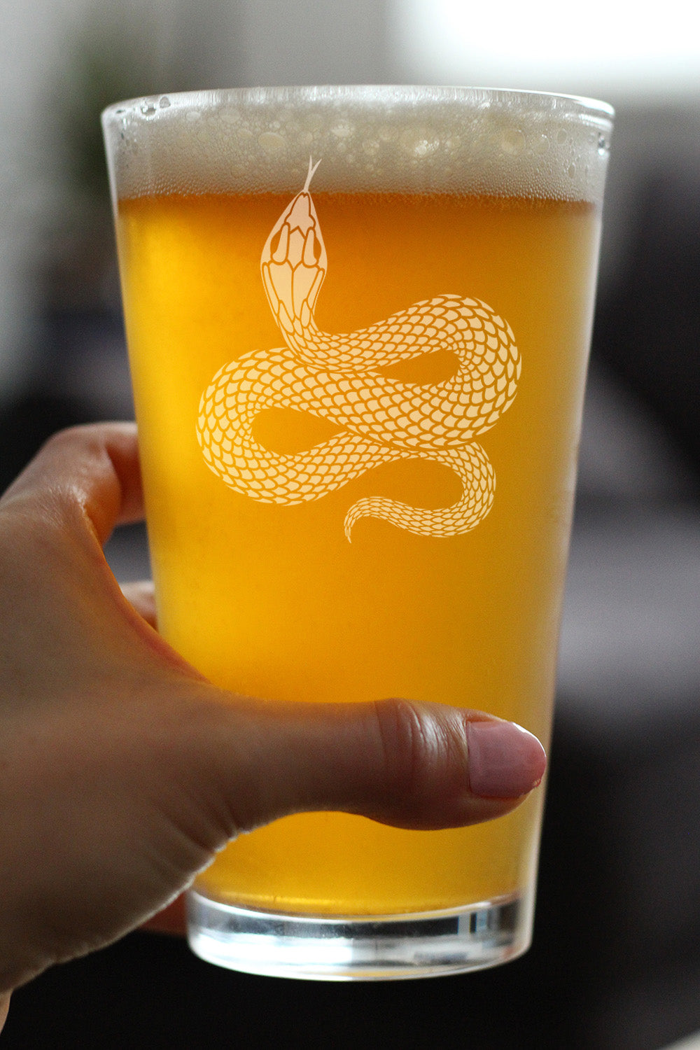Snake Engraved Pint Glass Reptile Decor and Gifts for Snake Lovers High Quality Pint Glasses for Beer - 16oz