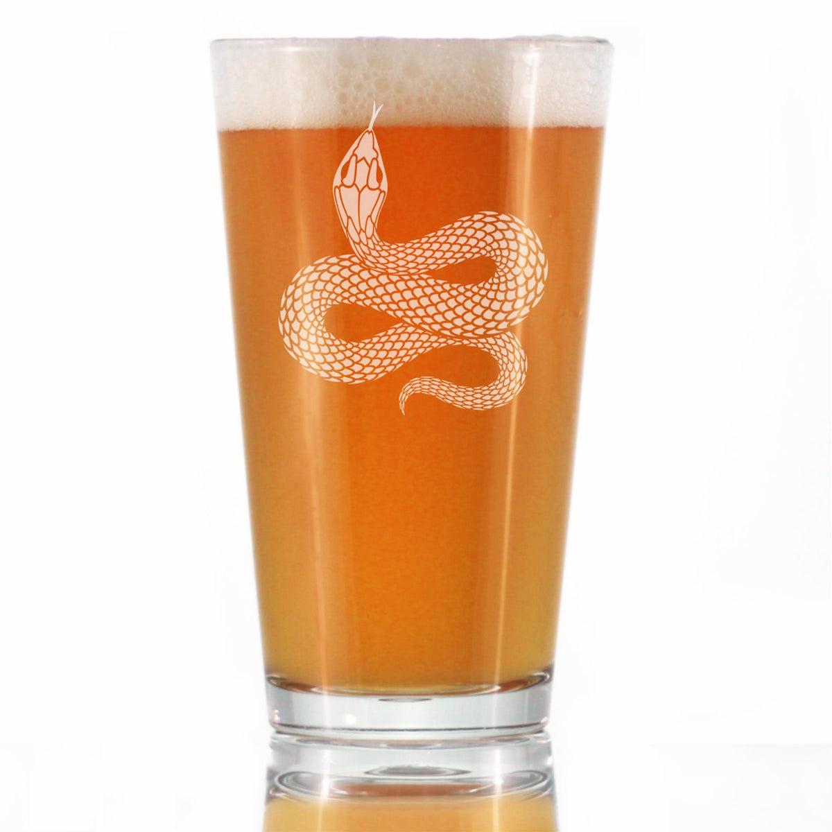 Snake Engraved Pint Glass Reptile Decor and Gifts for Snake Lovers High Quality Pint Glasses for Beer - 16oz