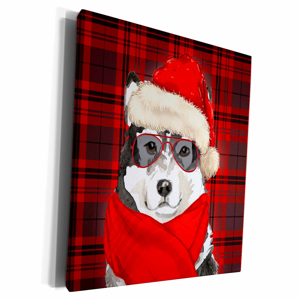 3dRose Malamute Christmas Dog on Red Holiday Plaid - Museum Grade Canvas Wrap (cw_351762)
