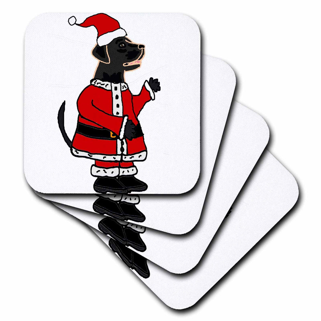 3dRose All Smiles Art Holidays - Funny Black Labrador Retriever Dog Santa Claus Christmas - Coasters