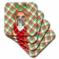 3dRose Christmas Boxer Dog with Bold Red and Green Holiday Plaid Dog Lover - Coasters (CST_351752)