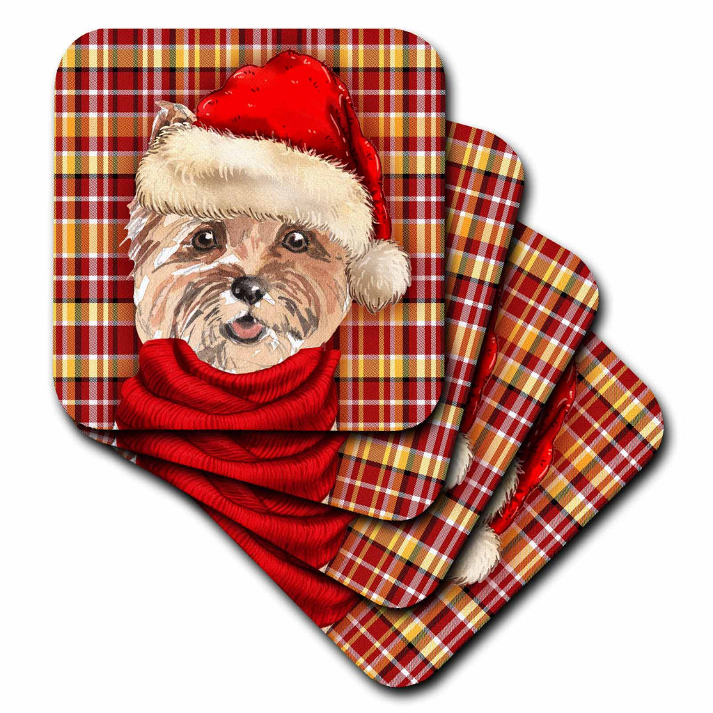 3dRose Cairn Terrier Christmas Dog with Gold and Red Holiday Plaid - Coasters (CST_351753)