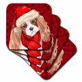 3dRose Christmas Cavalier King Charles Santa Dog with Red Holiday Plaid - Coasters (CST_351768)