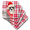 3dRose Festive Red and White Holiday Plaid and Schnauzer Christmas Dog - Coasters (CST_351789)