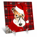 3dRose Wire Fox Terrier Christmas Dog with Bold Red Holiday Plaid - Desk Clocks (dc_351801)