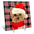 3dRose Christmas Yorkshire Terrier on Holiday Plaid for Dog Lovers - Desk Clocks (dc_351803)