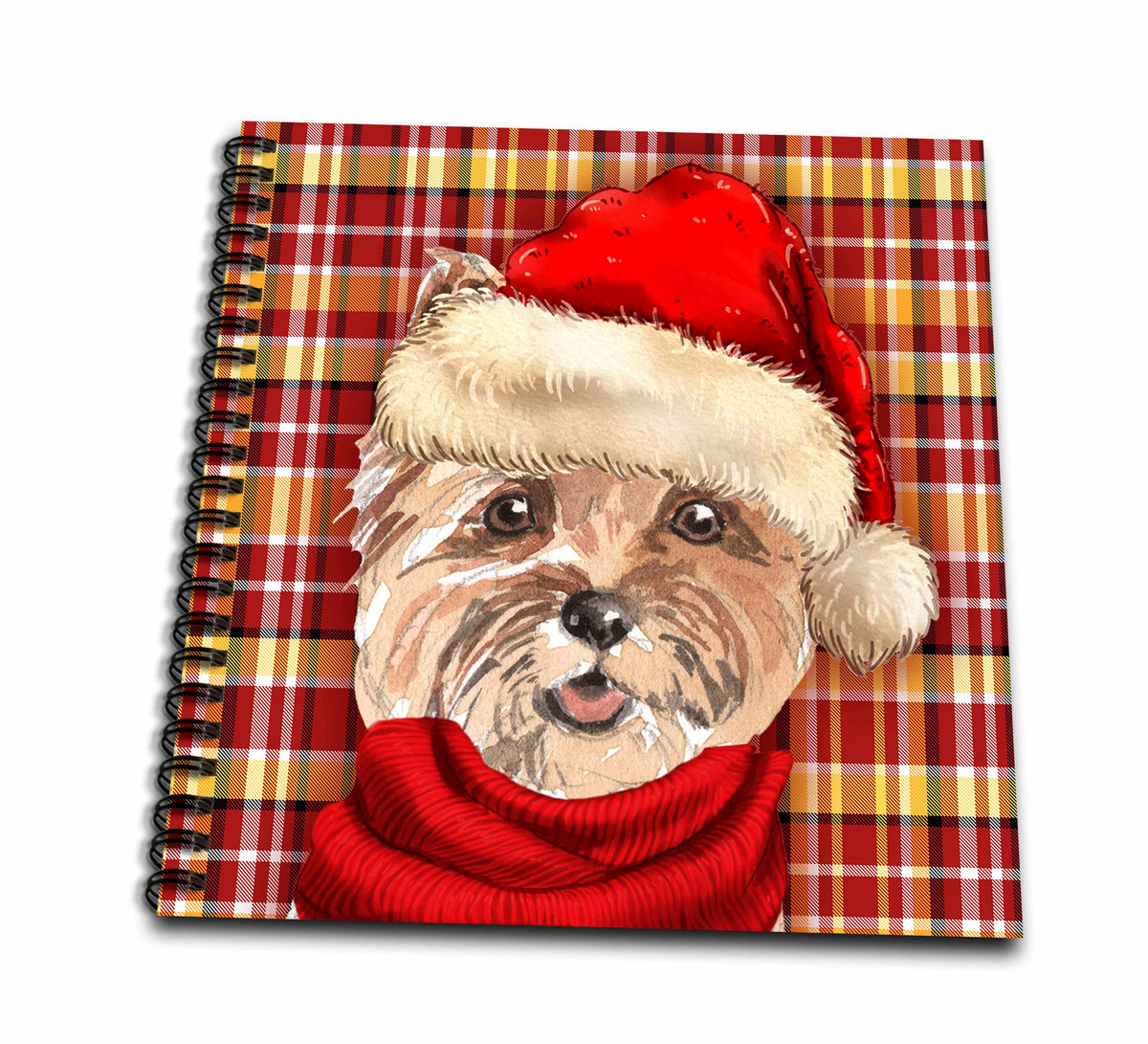 3dRose Cairn Terrier Christmas Dog with Gold and Red Holiday Plaid - Drawing Books (db_351753)
