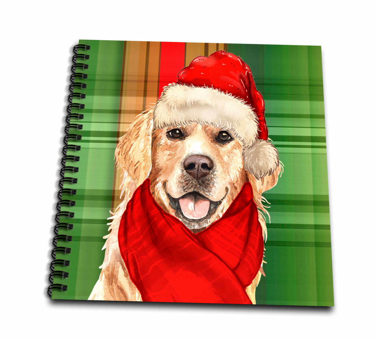 3dRose Bold Holiday Plaid and a Golden Retriever Christmas Dog - Drawing Books (db_351777)