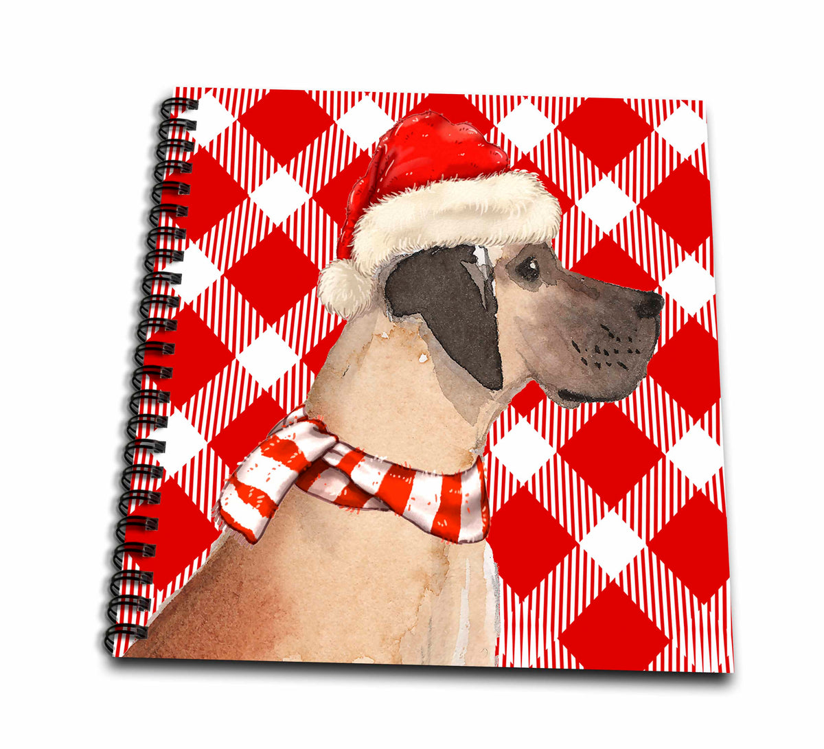 3dRose Red and White Holiday Plaid with a Great Dane Christmas Dog - Drawing Books (db_351778)