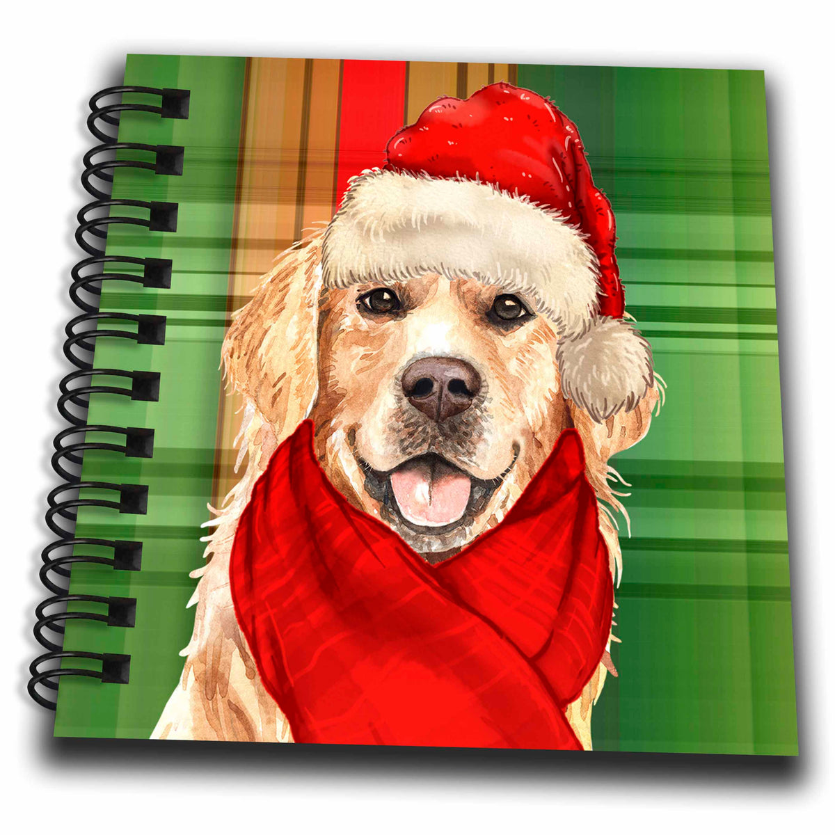3dRose Bold Holiday Plaid and a Golden Retriever Christmas Dog - Drawing Books (db_351777)