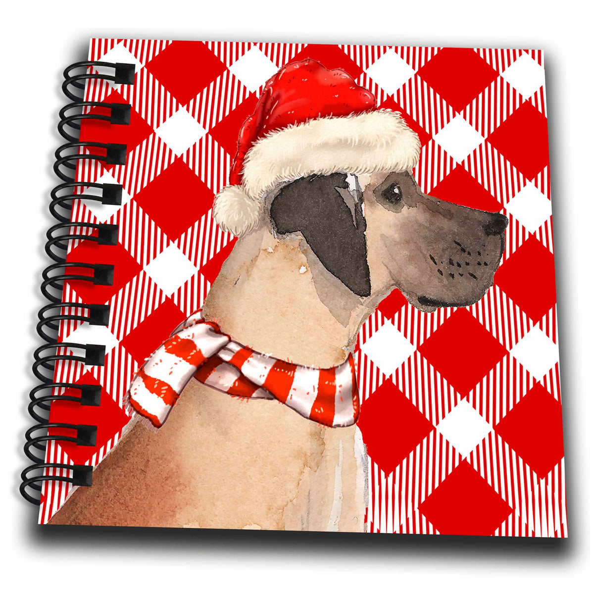 3dRose Red and White Holiday Plaid with a Great Dane Christmas Dog - Drawing Books (db_351778)