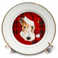 3dRose Wire Fox Terrier Christmas Dog with Bold Red Holiday Plaid - Plates (cp_351801)
