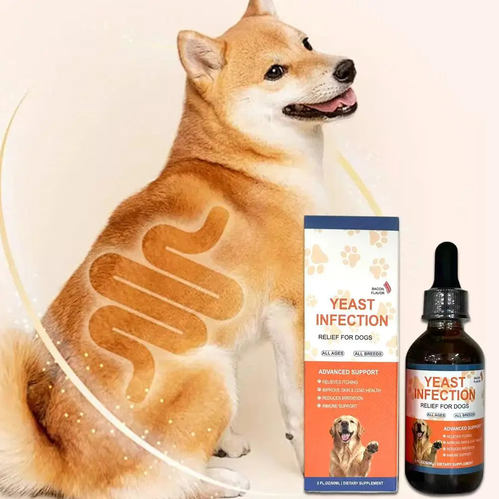 Dog Yeast Infection Relief Drops Itch Relief Pet Liquid Supplement Skin Coat Health Ear Eye Care Bacon Flavor 60ml