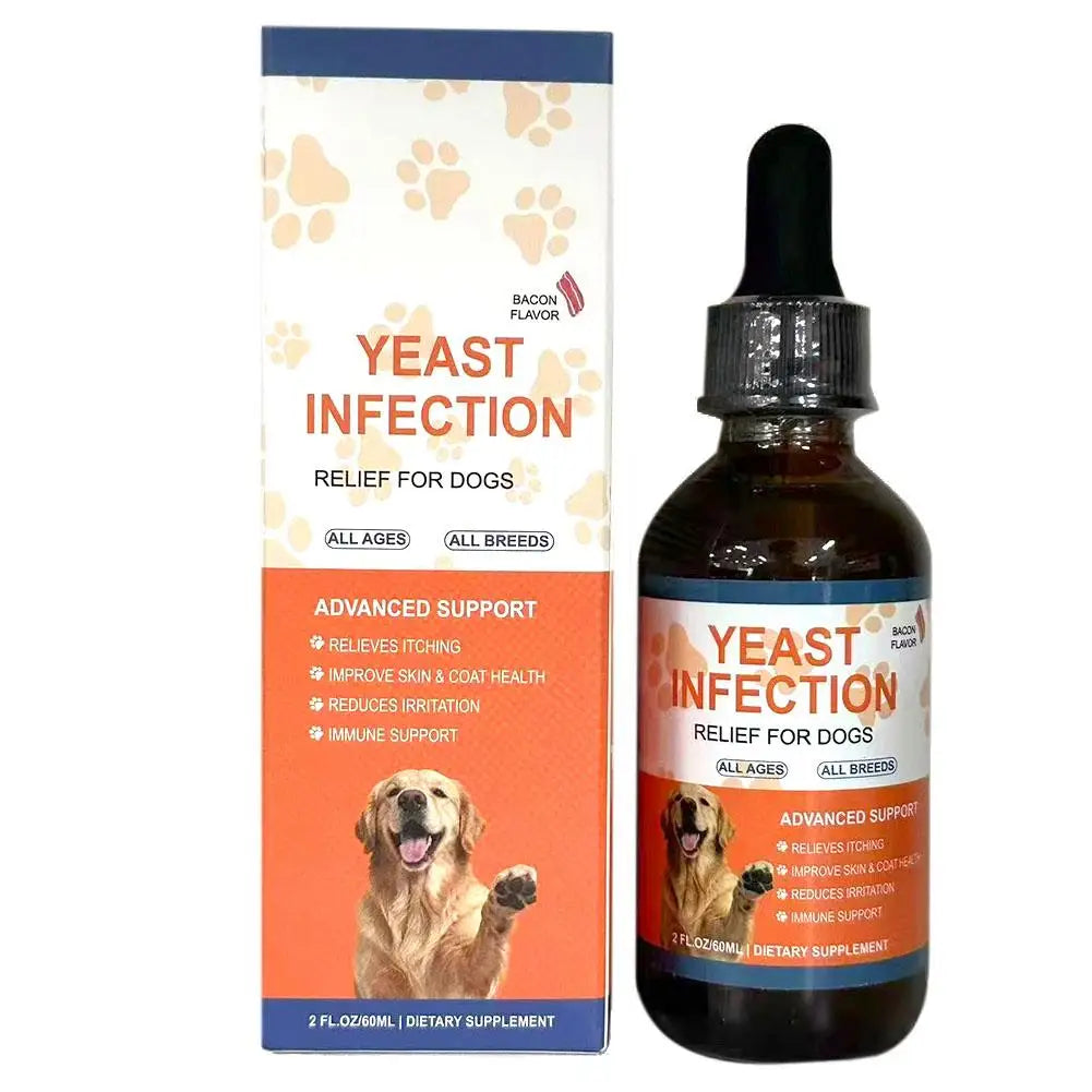 Dog Yeast Infection Relief Drops Itch Relief Pet Liquid Supplement Skin Coat Health Ear Eye Care Bacon Flavor 60ml