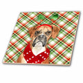 3dRose Christmas Boxer Dog with Bold Red and Green Holiday Plaid Dog Lover - Tiles (ct_351752)