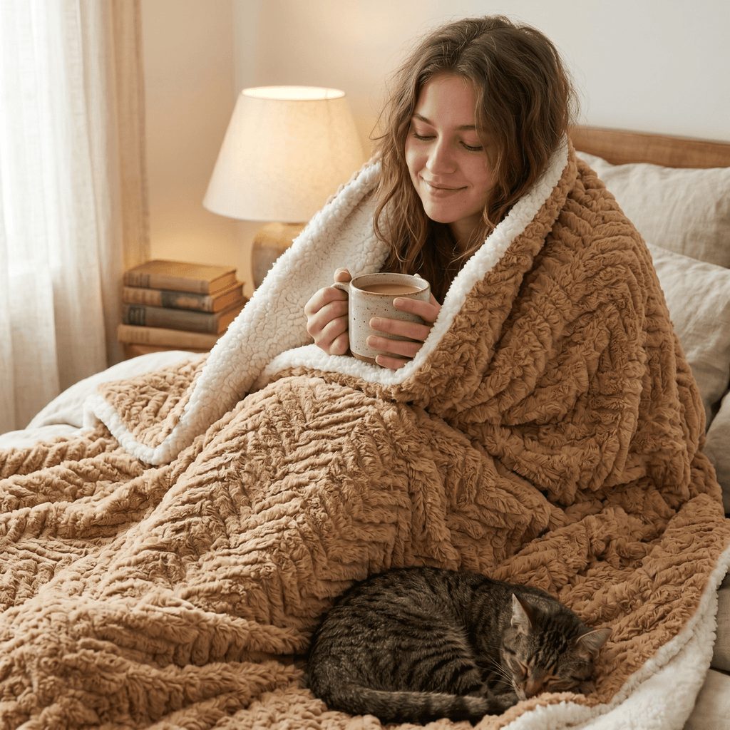 DaDa Brown Faux Fur Sherpa Pet Blanket – Washable, Dogs & Cats