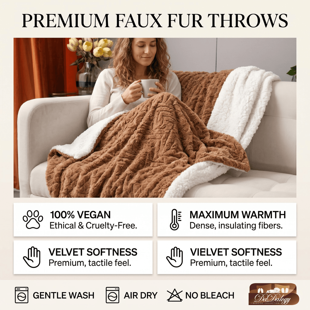 DaDa Brown Faux Fur Sherpa Pet Blanket – Washable, Dogs & Cats
