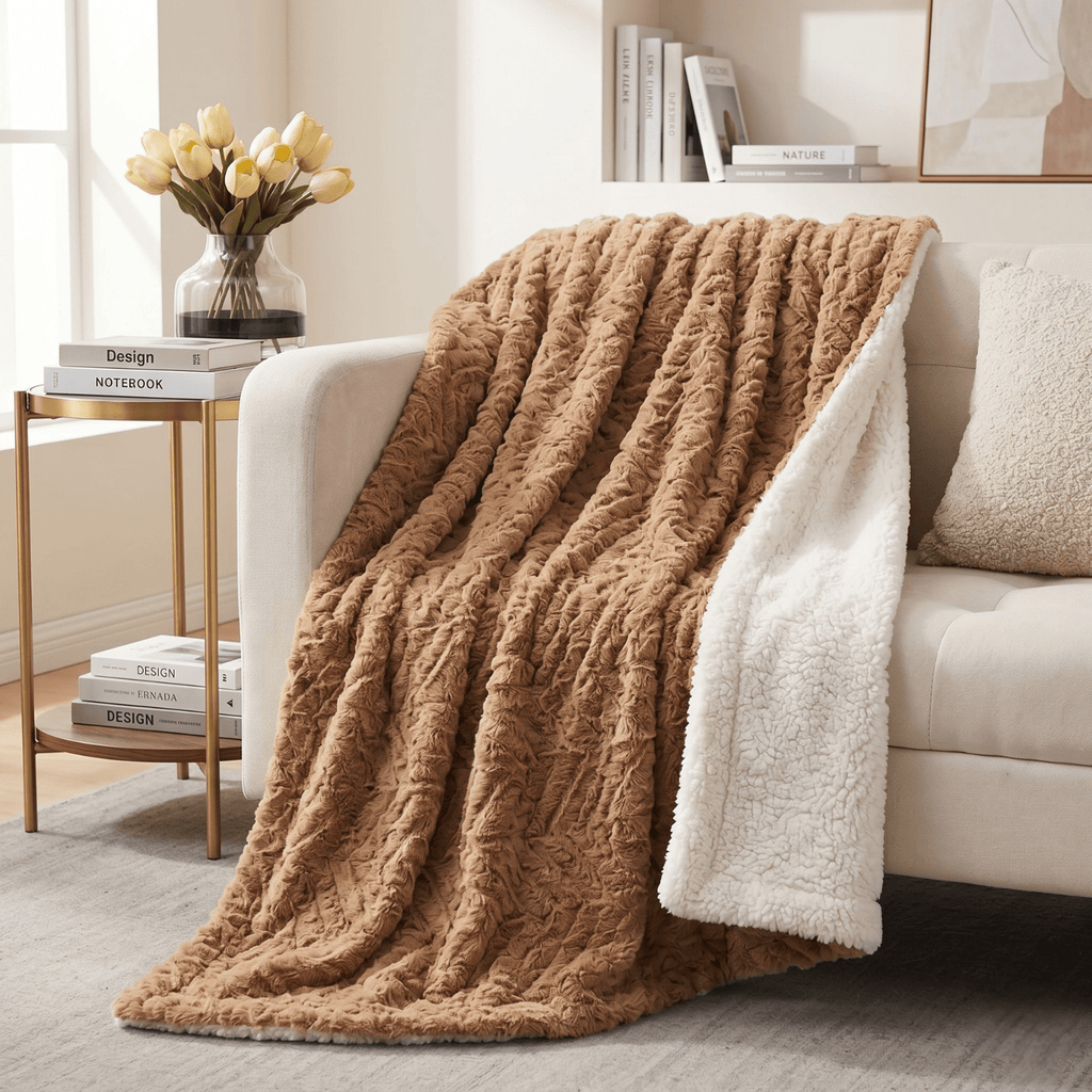 DaDa Brown Faux Fur Sherpa Pet Blanket – Washable, Dogs & Cats
