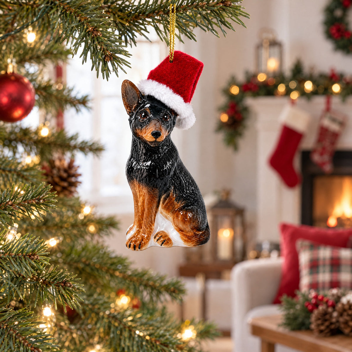 German Shepherd Puppy Glass Christmas Ornament