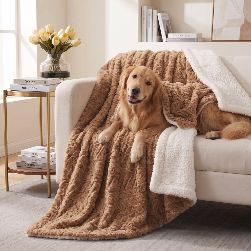 DaDa Brown Faux Fur Sherpa Pet Blanket – Washable, Dogs & Cats