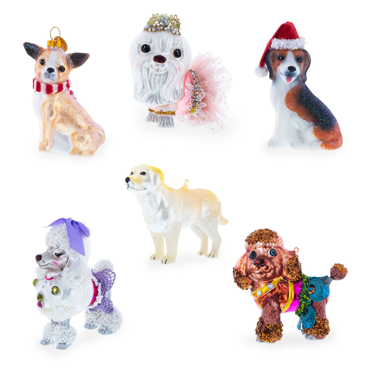 Beagle Dog with Santa Hat Glass Christmas Ornament