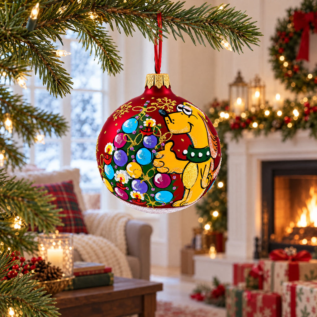 Dogs Celebrating with Cocktails Glass Ball Christmas Ornament 3.25 Inches