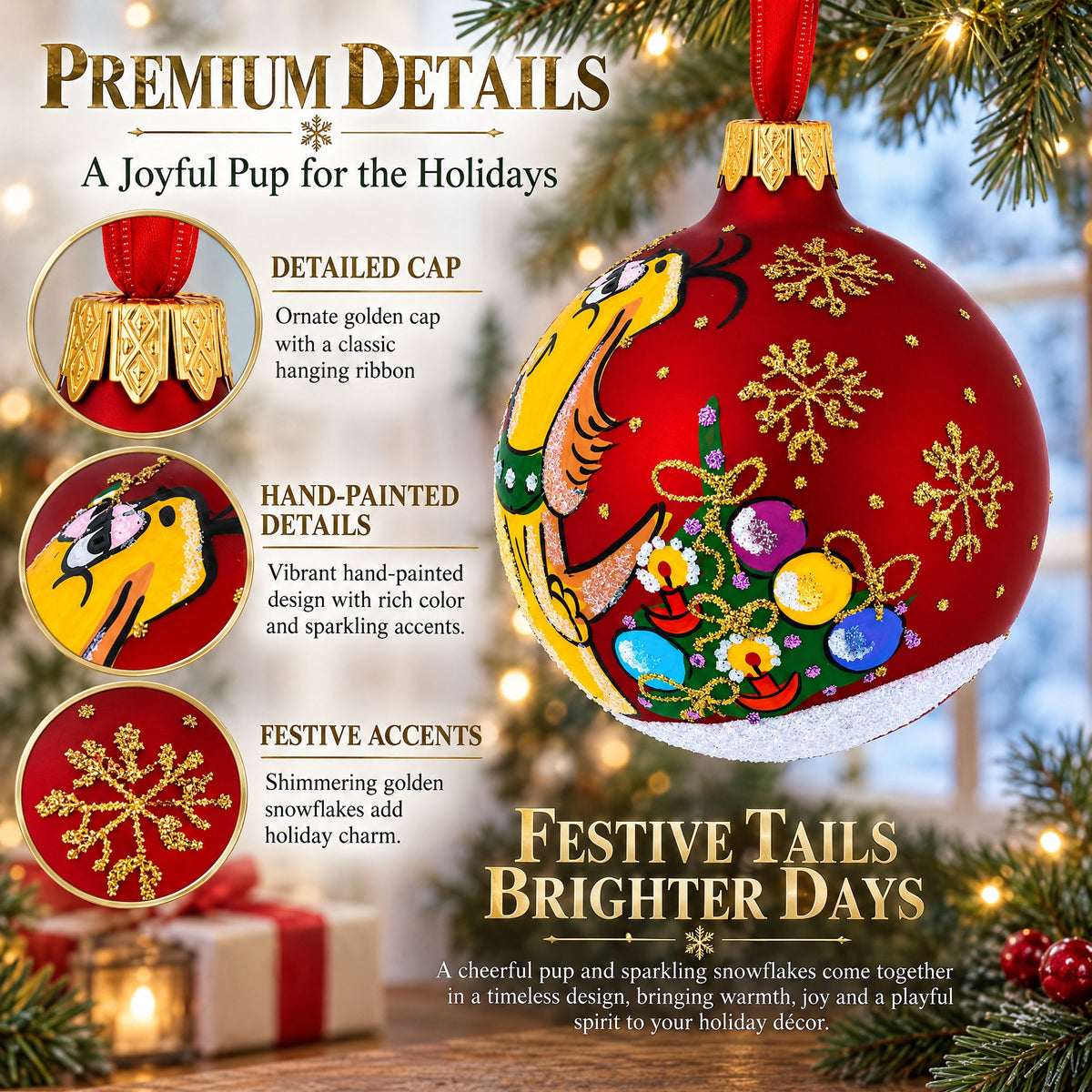 Dogs Celebrating with Cocktails Glass Ball Christmas Ornament 3.25 Inches
