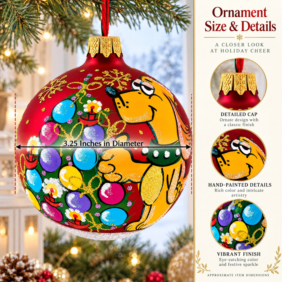 Dogs Celebrating with Cocktails Glass Ball Christmas Ornament 3.25 Inches