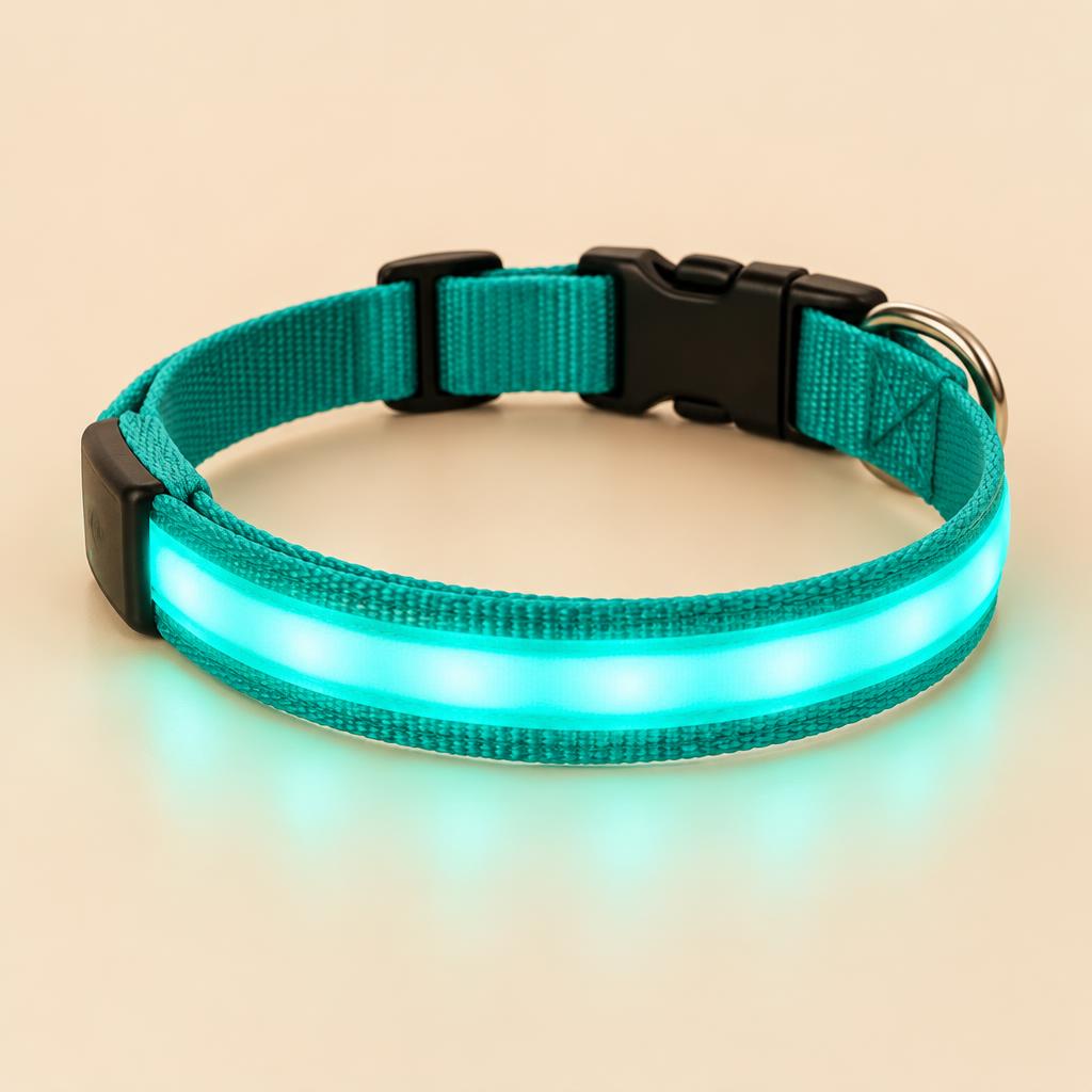 Teal LED dog collar