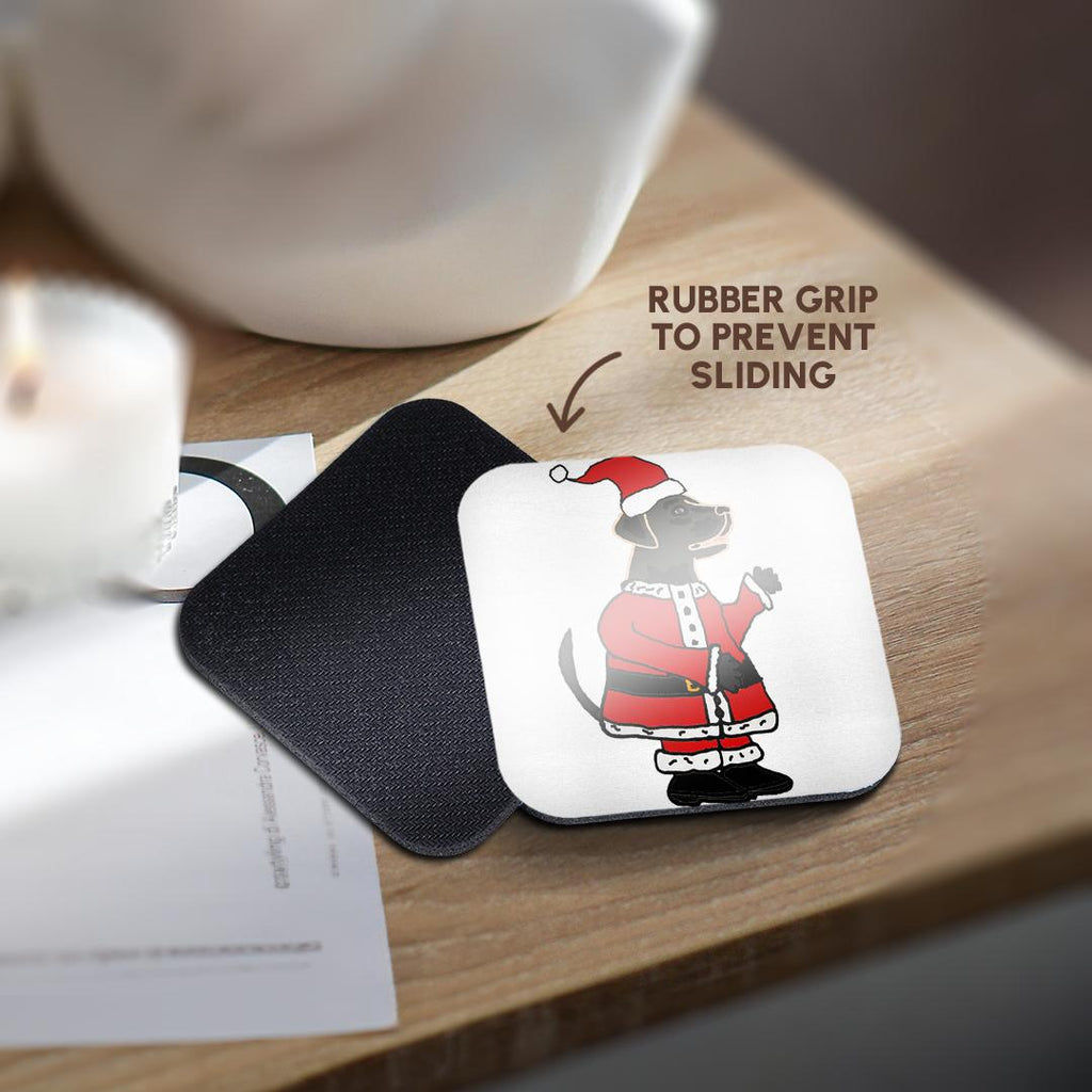 3dRose All Smiles Art Holidays - Funny Black Labrador Retriever Dog Santa Claus Christmas - Coasters