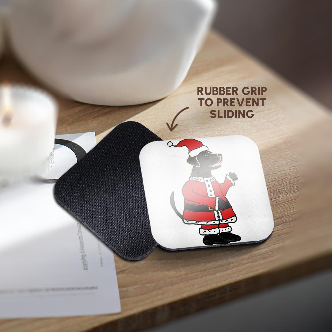 3dRose All Smiles Art Holidays - Funny Black Labrador Retriever Dog Santa Claus Christmas - Coasters
