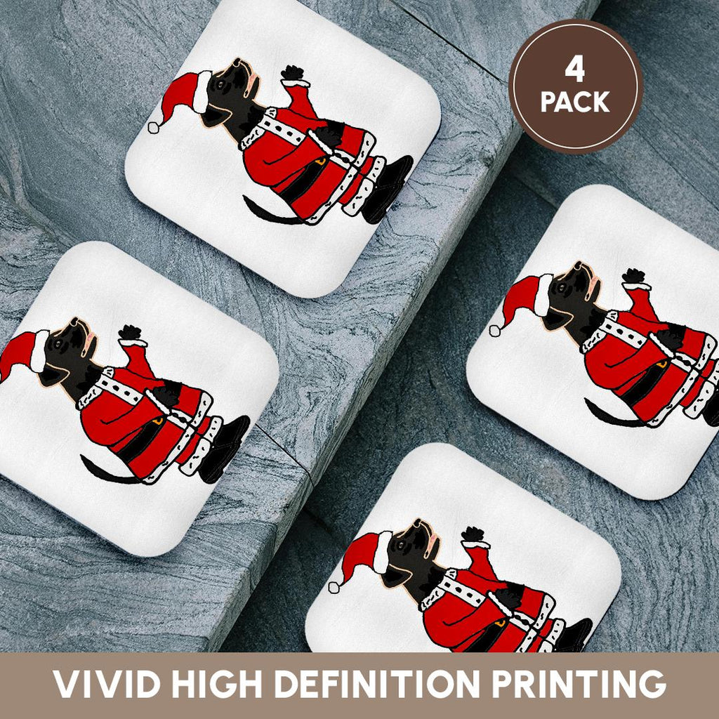 3dRose All Smiles Art Holidays - Funny Black Labrador Retriever Dog Santa Claus Christmas - Coasters