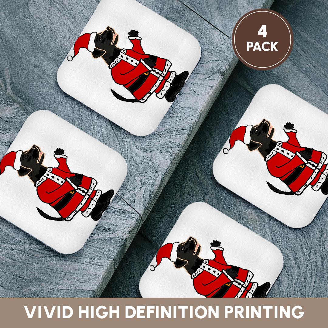 3dRose All Smiles Art Holidays - Funny Black Labrador Retriever Dog Santa Claus Christmas - Coasters